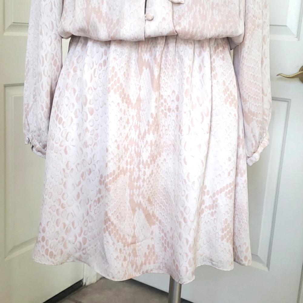 PARKER Silk Long Sleeve Dress • Blush Pink Cream Snake Print • Pussybow • Medium - Picture 12 of 16